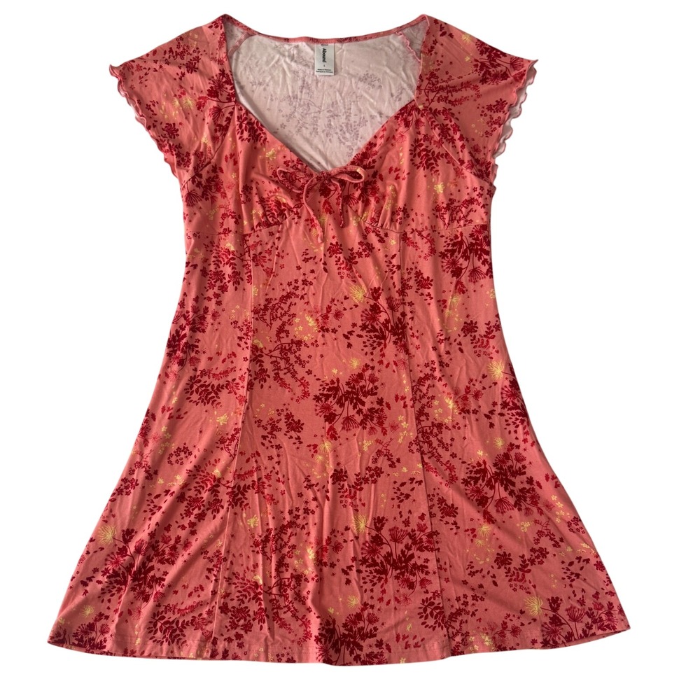 Abound Floral Babydoll Dress Sz L Pink Sweetheart Neck Y2K Coquette Fairy Grunge